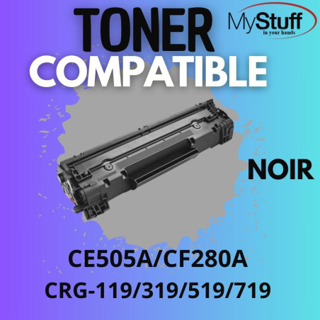 Toner Compatible CE505A CF280A CRG119 Noir pour HP et Canon | mystuff.ma